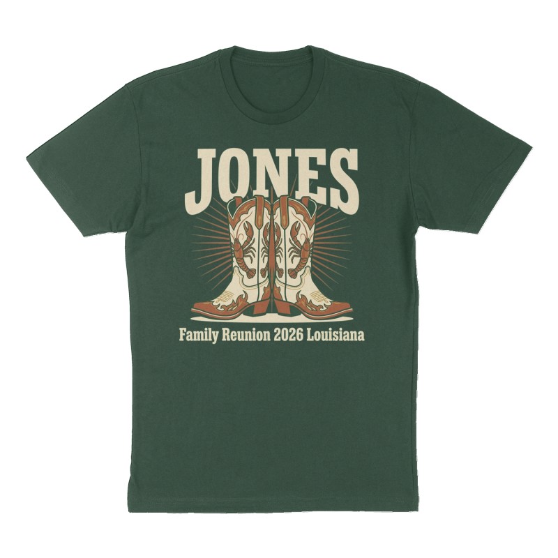 Custom t-shirt: "JONES", forest-green shirt