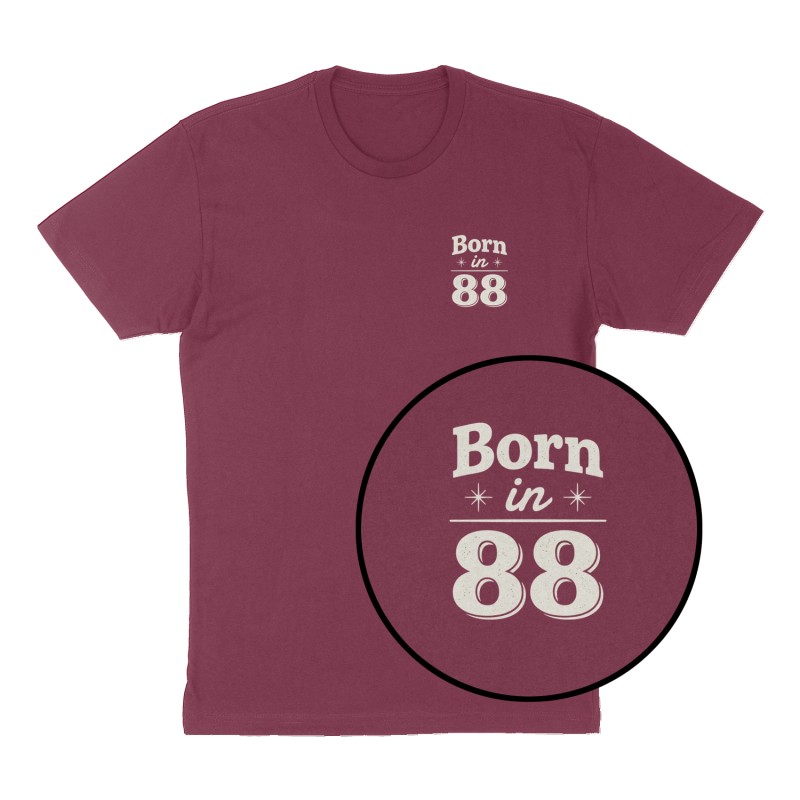 Custom t-shirt: "Born in 88", Left Chest print, maroon shirt