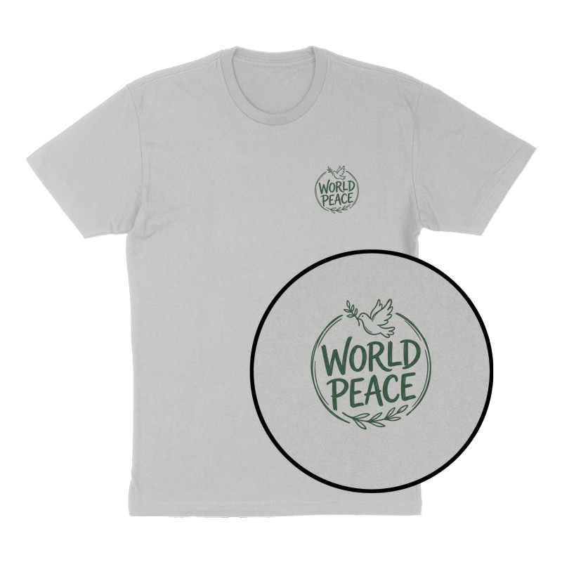 Custom t-shirt: "World Peace", Left Chest print, heather-gray shirt