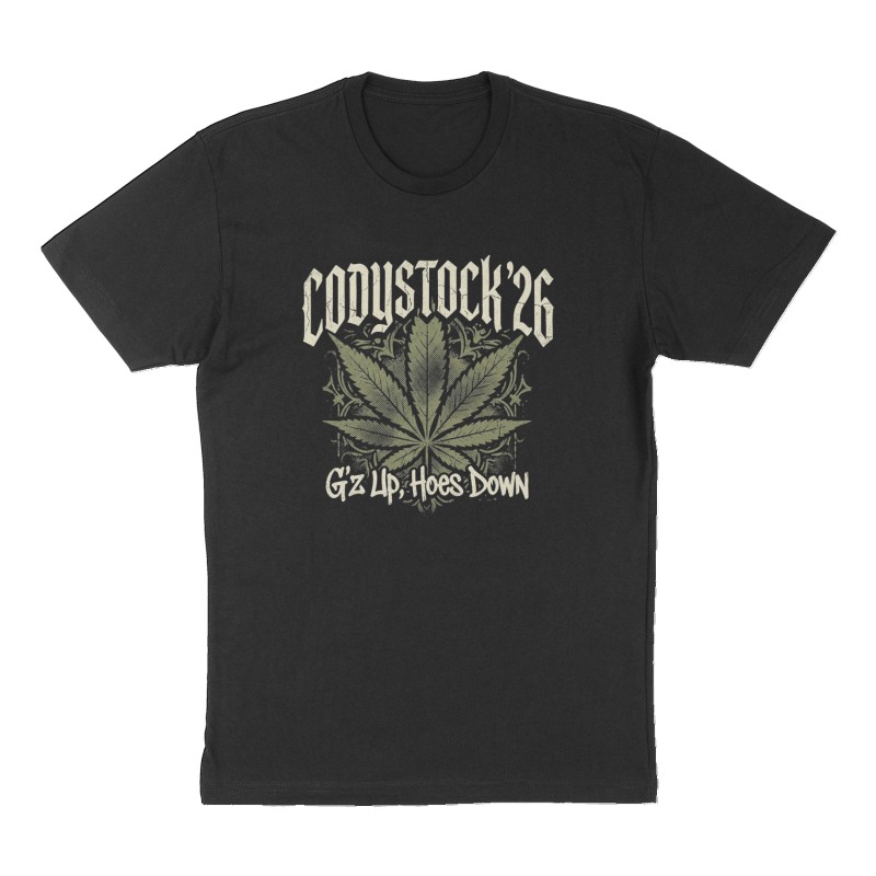 Custom t-shirt: "Codystock '26", Front print, black shirt