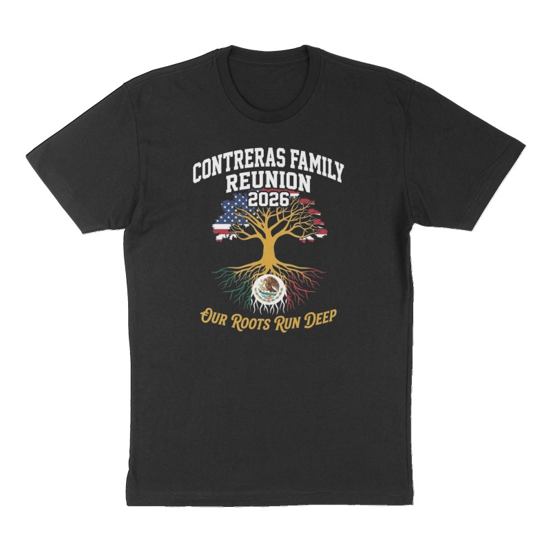 Custom t-shirt: "Contreras Family Reunion 2026", Front print, black shirt