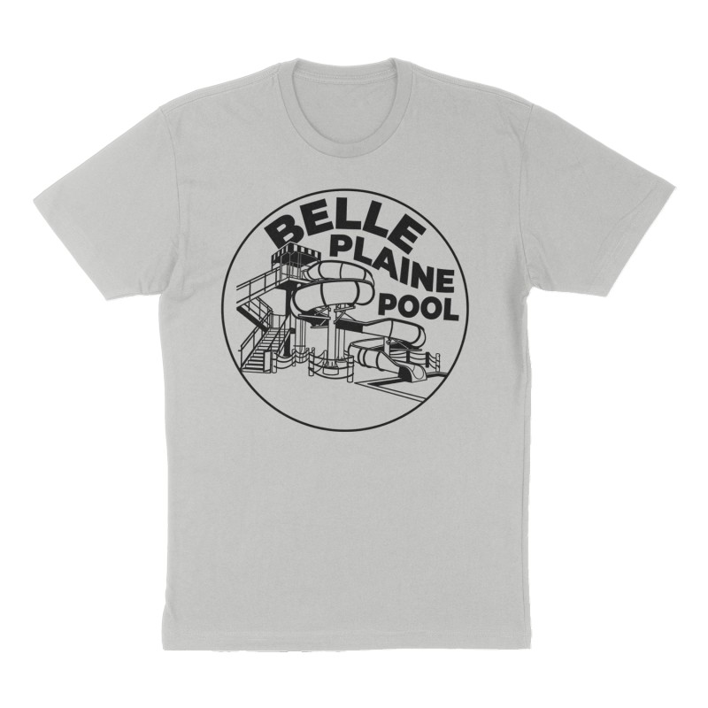 Custom t-shirt: "BELLE PLAINE POOL", Front print, heather-gray shirt
