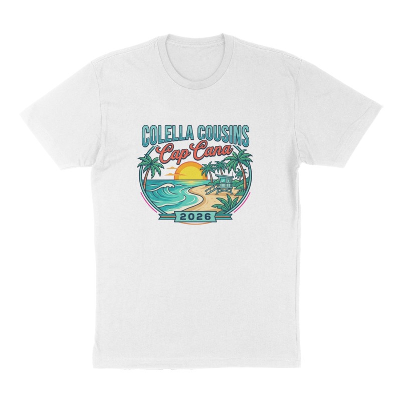 Custom t-shirt: "Colella Cousins Cap Cana 2026", Front print, white shirt