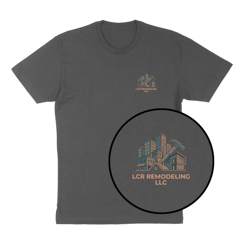Custom t-shirt: "LCR Remodeling LLC", Left Chest print, charcoal shirt