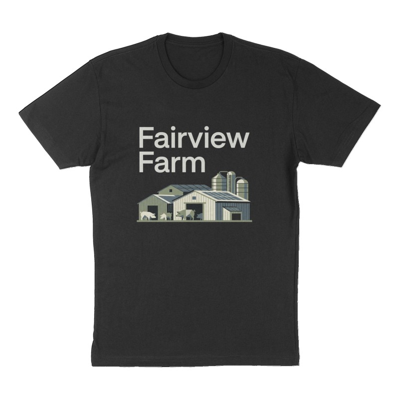 Custom t-shirt: "Fairview Farm", Front print, black shirt