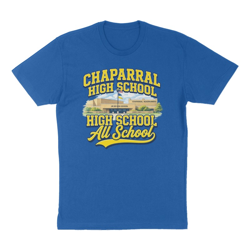Custom t-shirt: "Chaparral High School", Front print, royal-blue shirt