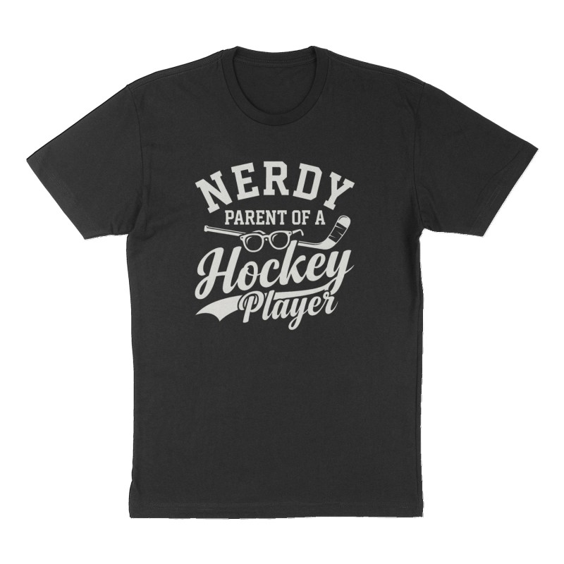 Custom t-shirt: "Nerdy Parent of a Hockey Player", Front print, black shirt