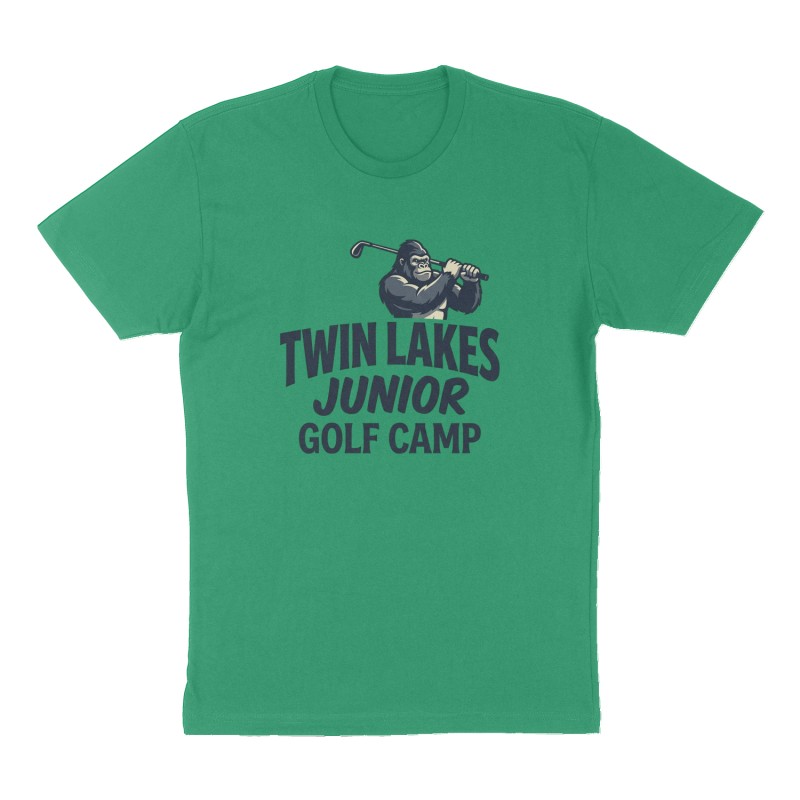 Custom t-shirt: "Twin Lakes Junior Golf Camp", Front print, green shirt