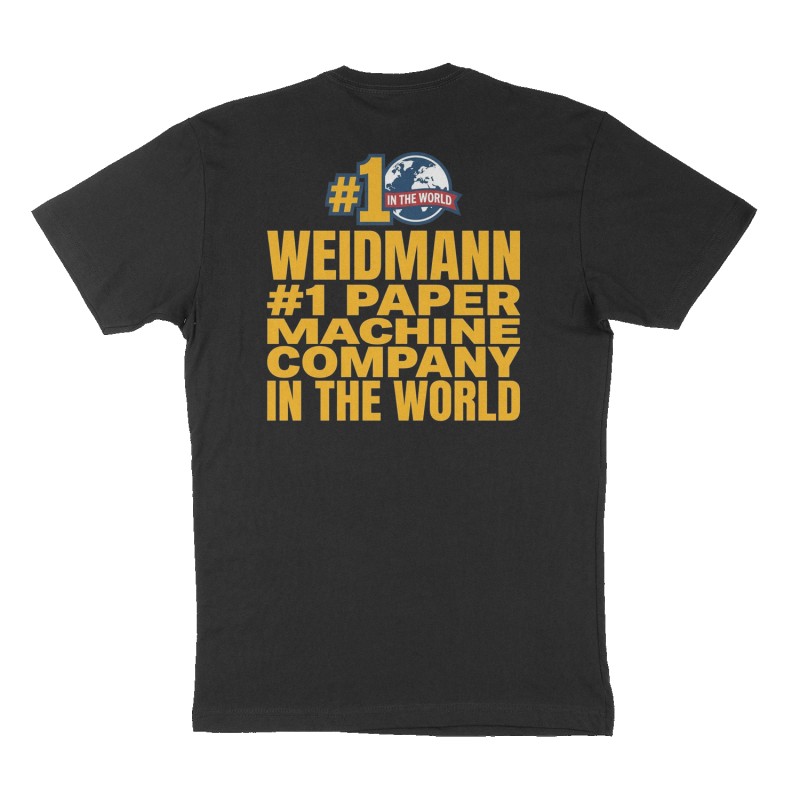 Custom t-shirt: "#1 paper machine company in the world Weidmann ", Back print, black shirt