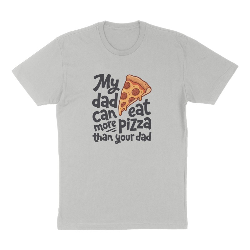 Custom t-shirt: "My dad can eat more pizza than your dad", Front print, heather-gray shirt