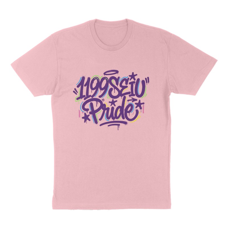Custom t-shirt: "1199SEIU Pride", Front print, pink shirt