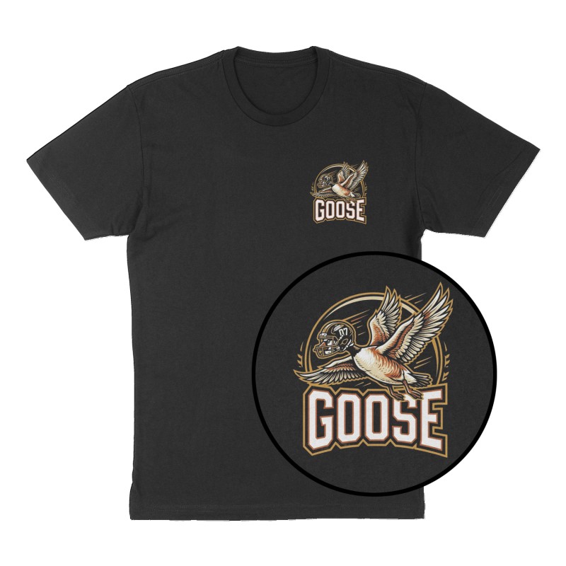 Custom t-shirt: "goose", Left Chest print, black shirt