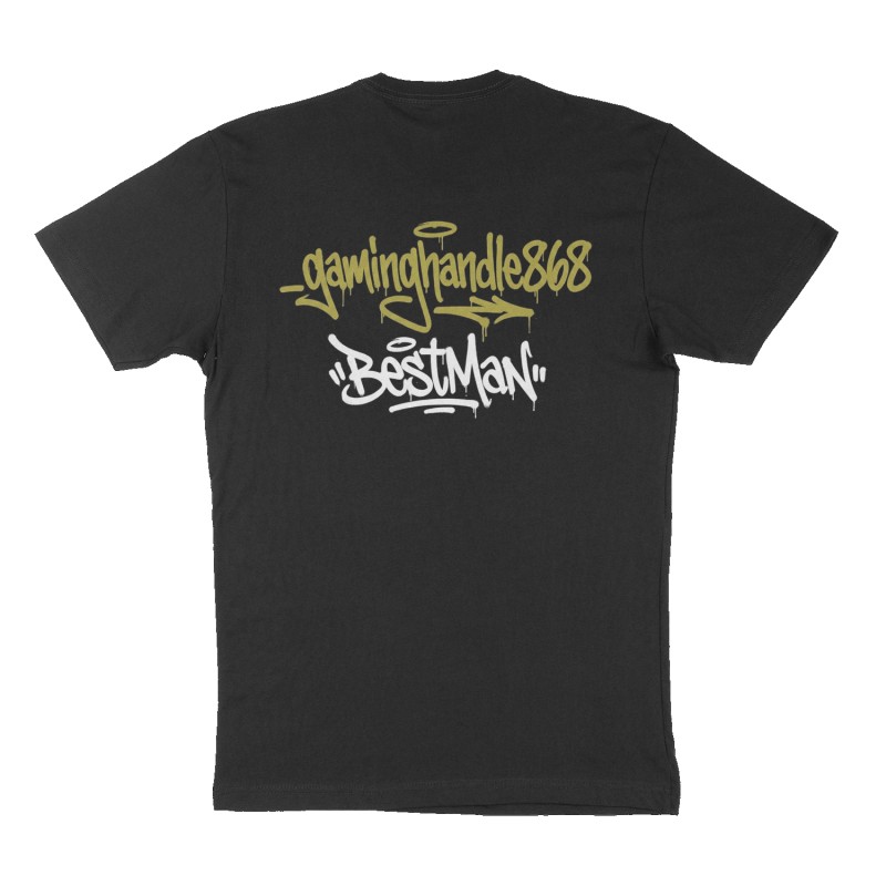 Custom t-shirt: "_gaminghandle868", Back print, black shirt