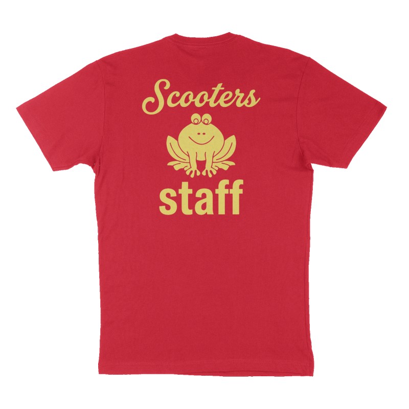 Custom t-shirt: "Scooters staff", Back print, red shirt