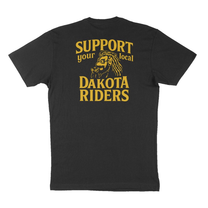 Custom t-shirt: "Support your local Dakota Riders ", Back print, black shirt