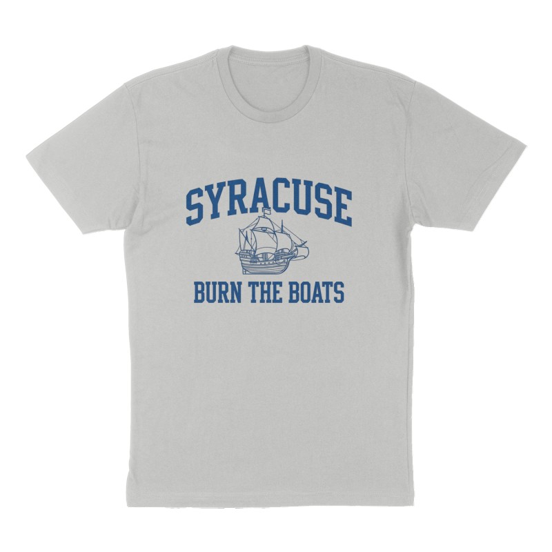Custom t-shirt: "Burn The Boats", Front print, heather-gray shirt