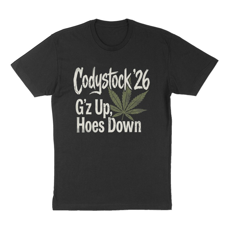 Custom t-shirt: "Codystock '26", Front print, black shirt