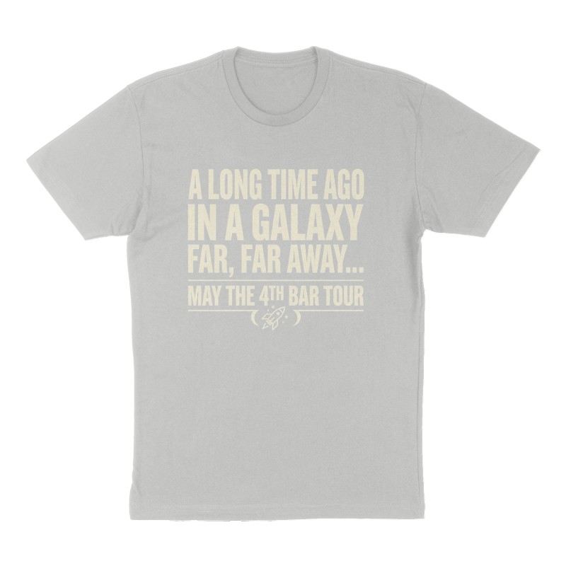 Custom t-shirt: "A long time ago in a galaxy far, far away…", Front print, heather-gray shirt