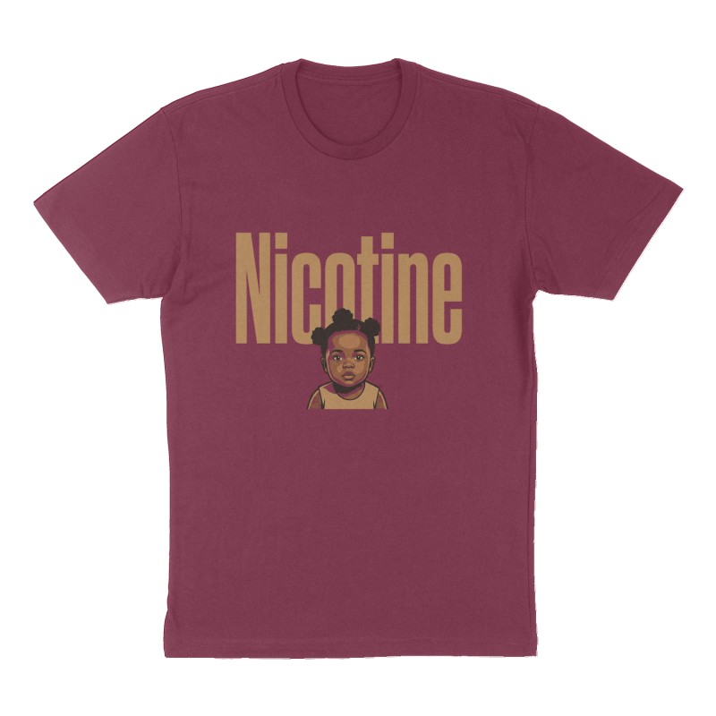 Custom t-shirt: "Nicotine ", Front print, maroon shirt
