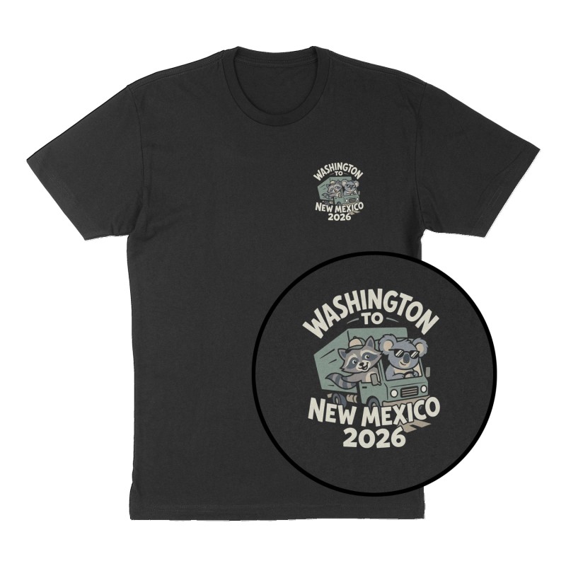 Custom t-shirt: "Washington to New Mexico 2026", Left Chest print, black shirt