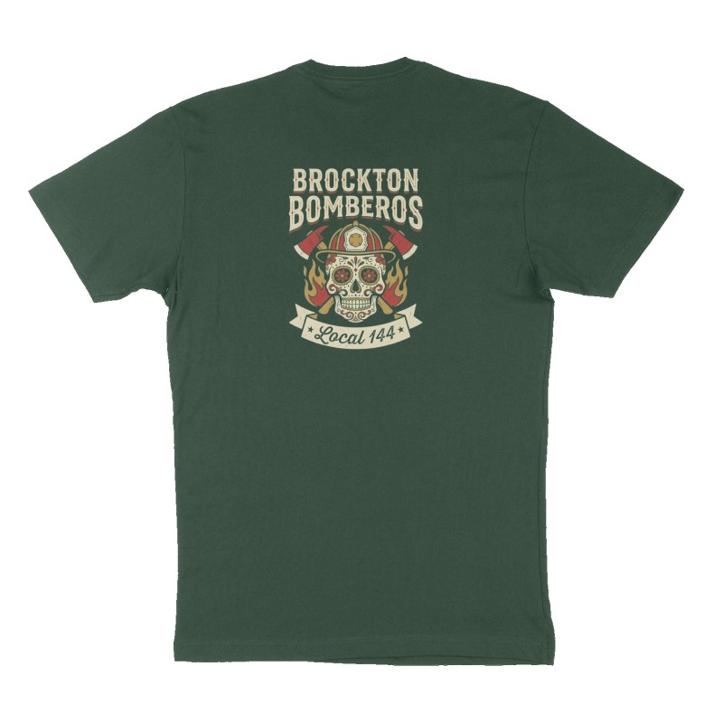 Custom t-shirt: "Brockton Bomberos", Back print, forest-green shirt