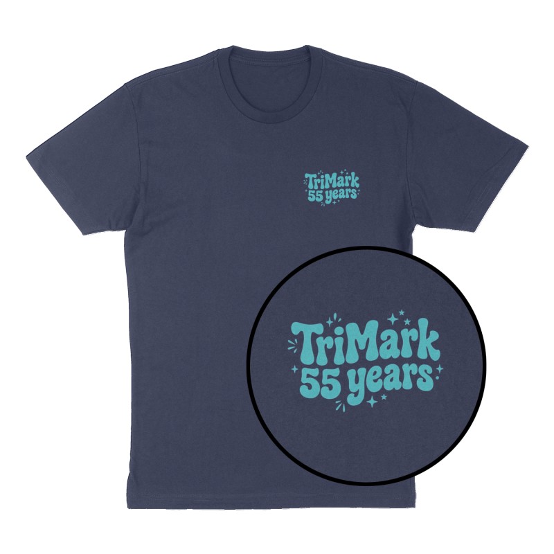 Custom t-shirt: "TriMark", Left Chest print, navy shirt