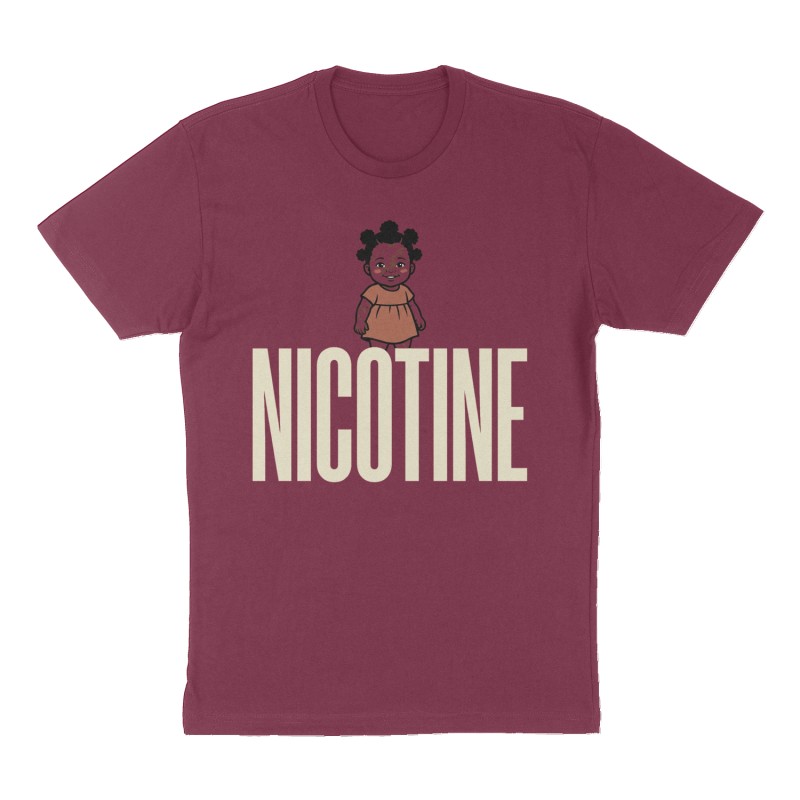 Custom t-shirt: "Nicotine ", Front print, maroon shirt