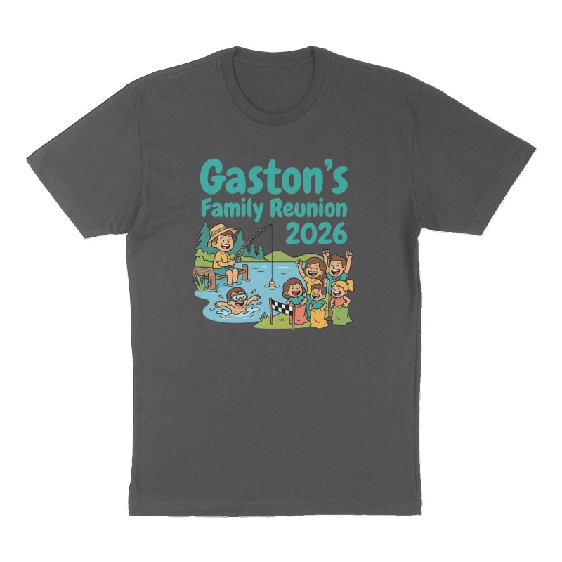 Custom t-shirt: "Gaston's Family Reunion 2026", Front print, charcoal shirt