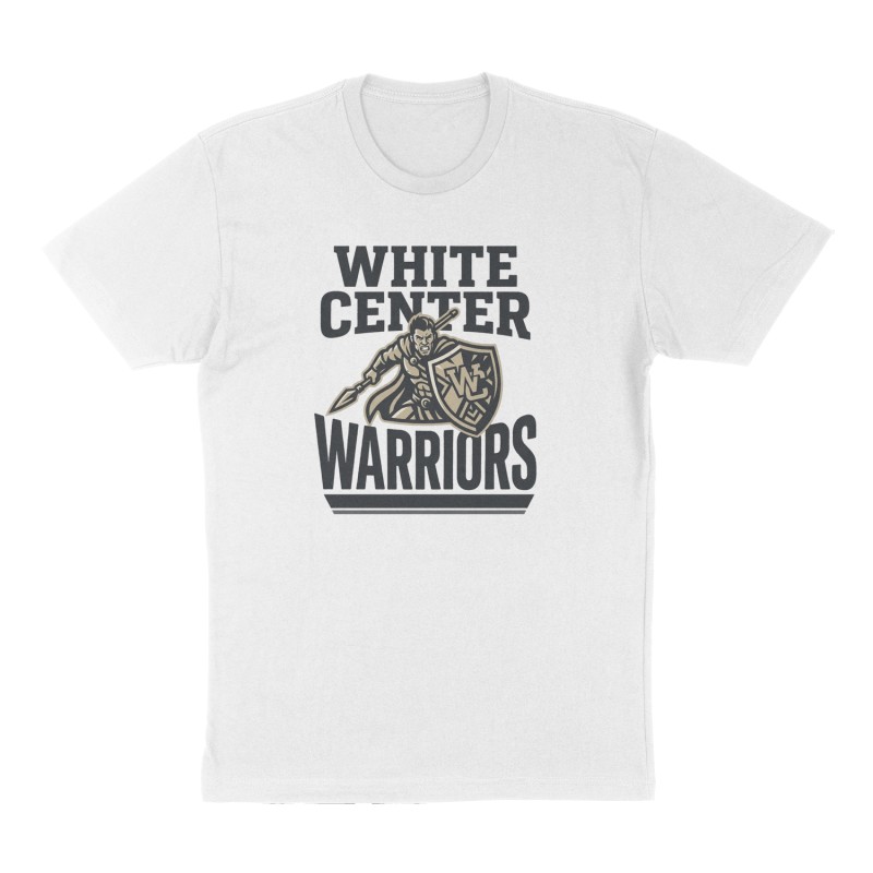 Custom t-shirt: "White Center Warriors", Front print, white shirt