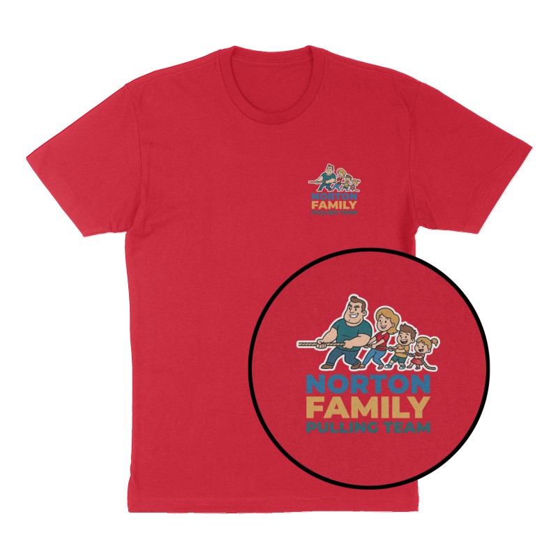 Custom t-shirt: "Norton Family Pulling Team", Left Chest print, red shirt