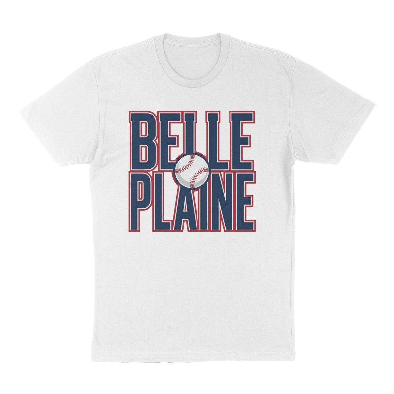 Custom t-shirt: "Belle Plaine", Front print, white shirt