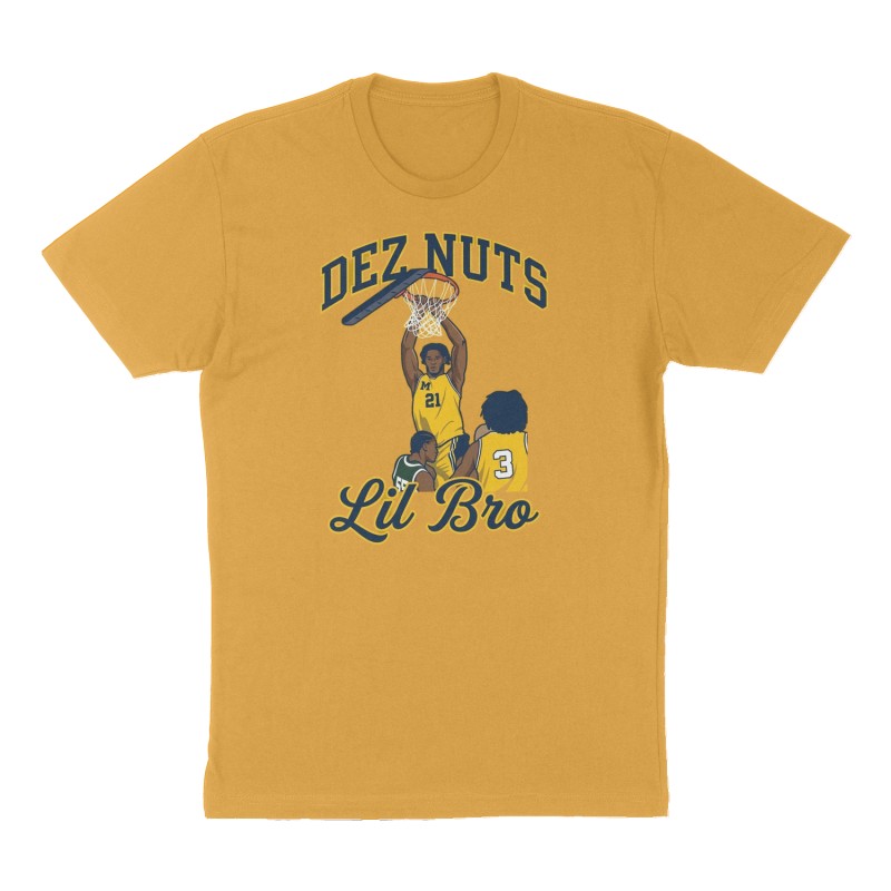 Custom t-shirt: "Dez Nuts", Front print, mustard-yellow shirt