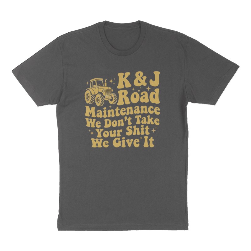 Custom t-shirt: "K & J Road Maintenance ", Front & Back print, charcoal shirt