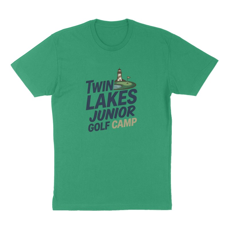 Custom t-shirt: "Twin Lakes Junior Golf Camp", Front print, green shirt