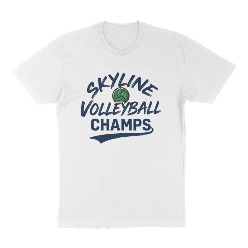 Custom t-shirt: "Skyline volleyball champs", Front print, white shirt