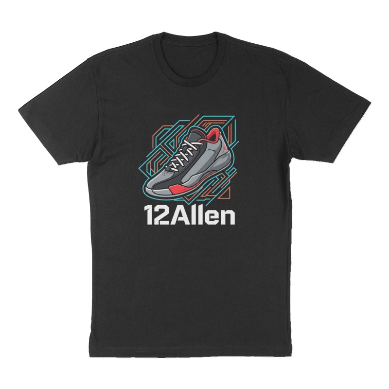 Custom t-shirt: "12Allen", Front print, black shirt