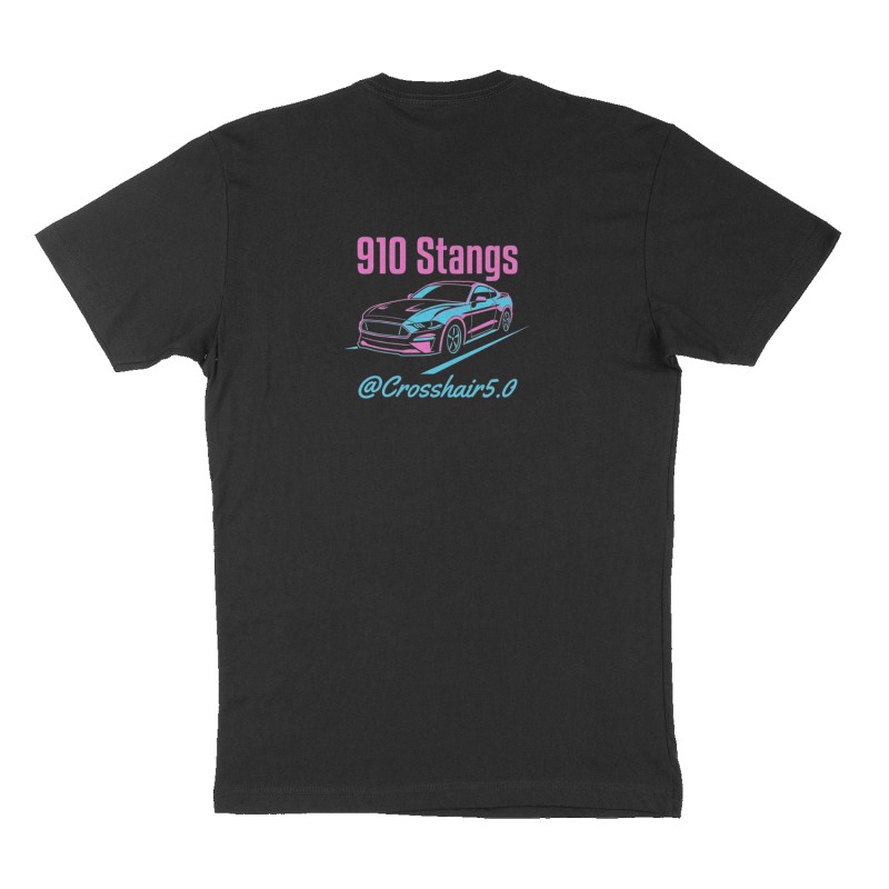 Custom t-shirt: "910 Stangs", Back print, black shirt