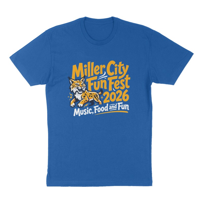 Custom t-shirt: "Miller City Fun Fest 2026", Front print, royal-blue shirt