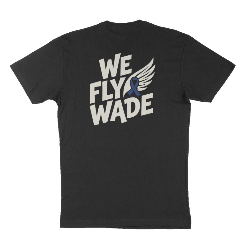 Custom t-shirt: "WE FLY WADE", Back print, black shirt