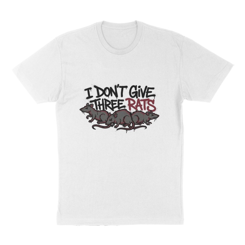 Custom t-shirt: "I don’t give three rats", Front print, white shirt