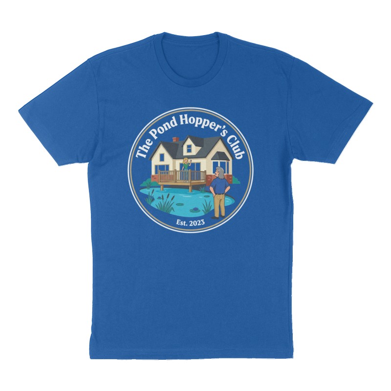 Custom t-shirt: "The Pond Hopper's Club", Front print, royal-blue shirt