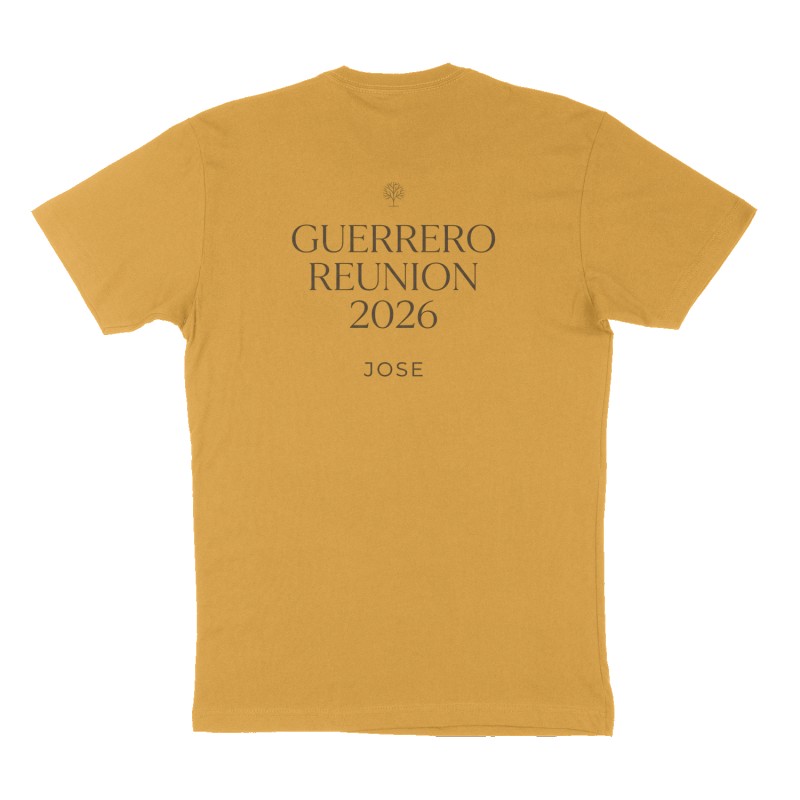 Custom t-shirt: "Guerrero Reunion 2026", Back print, mustard-yellow shirt