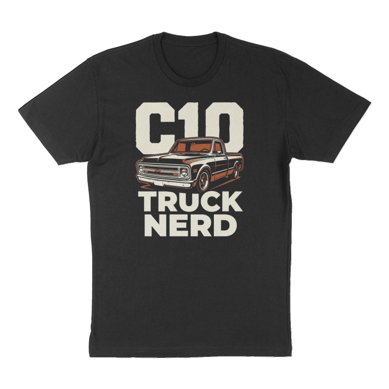 Custom t-shirt: "C10 Truck Nerd", Front print, black shirt