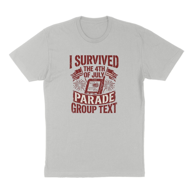 Custom t-shirt: "I survived the 4th of July Parade group text", Front print, heather-gray shirt