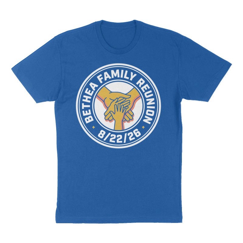 Custom t-shirt: "Bethea Family Reunion", royal-blue shirt