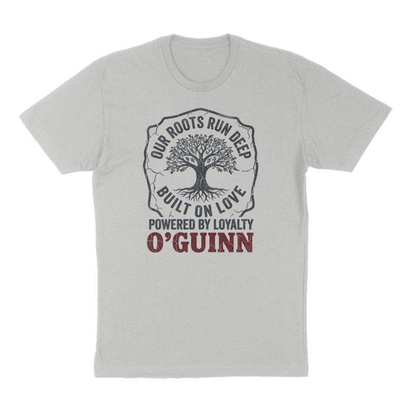 Custom t-shirt: "Our roots run deep built on love powered by loyalty ", Front print, heather-gray shirt