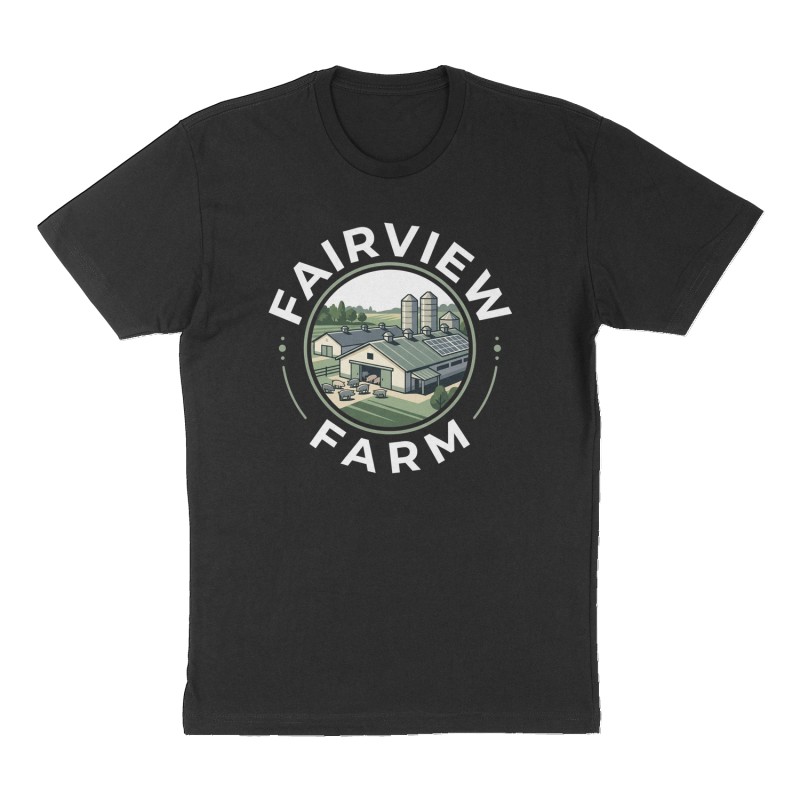 Custom t-shirt: "Fairview Farm", Front print, black shirt