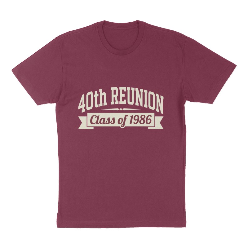 Custom t-shirt: "40th Reunion ", Front print, maroon shirt