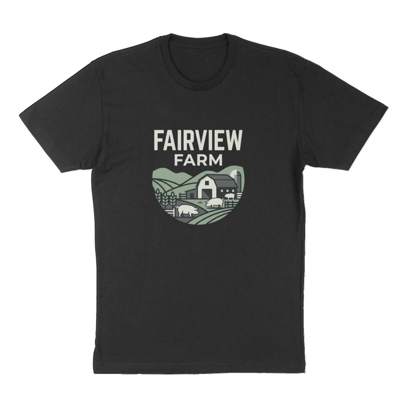 Custom t-shirt: "Fairview Farm", Front print, black shirt