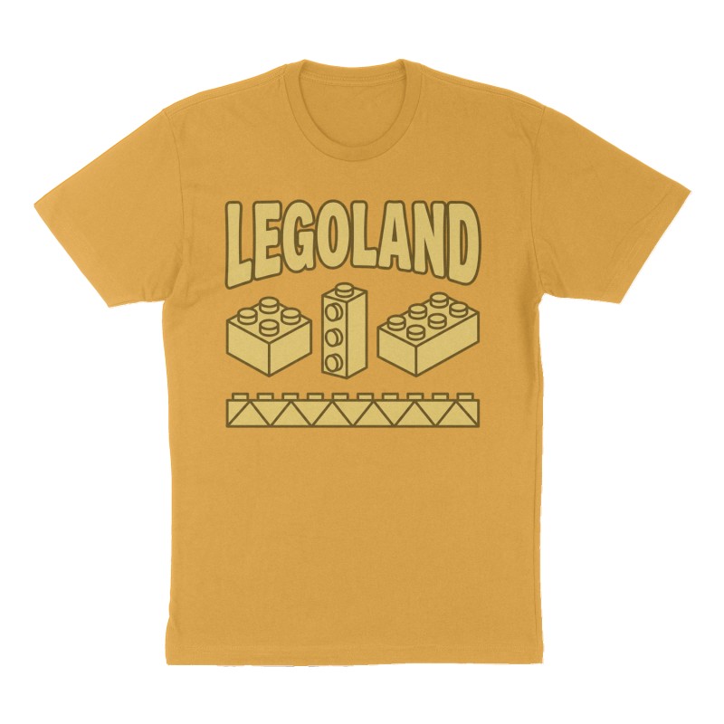 Custom t-shirt: "Legoland", mustard-yellow shirt